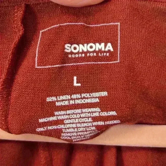 Sonoma Linen Blend V-Neck Ruffle Sleeve Casual Top Size Large Burgundy - Picture 2 of 5